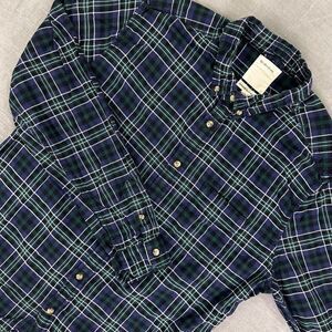 Life/After/Denim Shirt Mens 1 (S-M) Blue Green Plaid Long Sleeve‎ Button Up